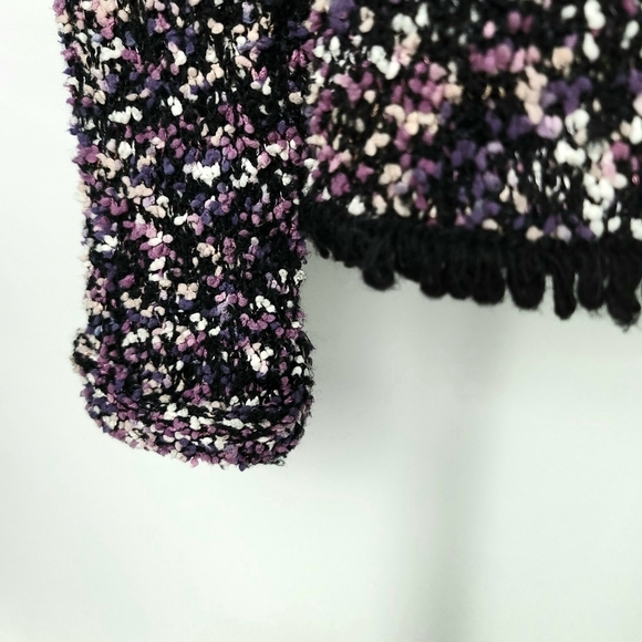 LAURA Petites Alpaca Wool Multi-colored Knit Bouclé Fringe Collard Cardigan Sz S - Picture 5 of 8